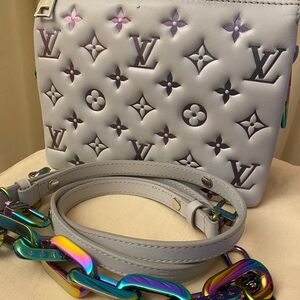 Louis Vuitton Gray Coussin Leather Bag with Iridescent Chain